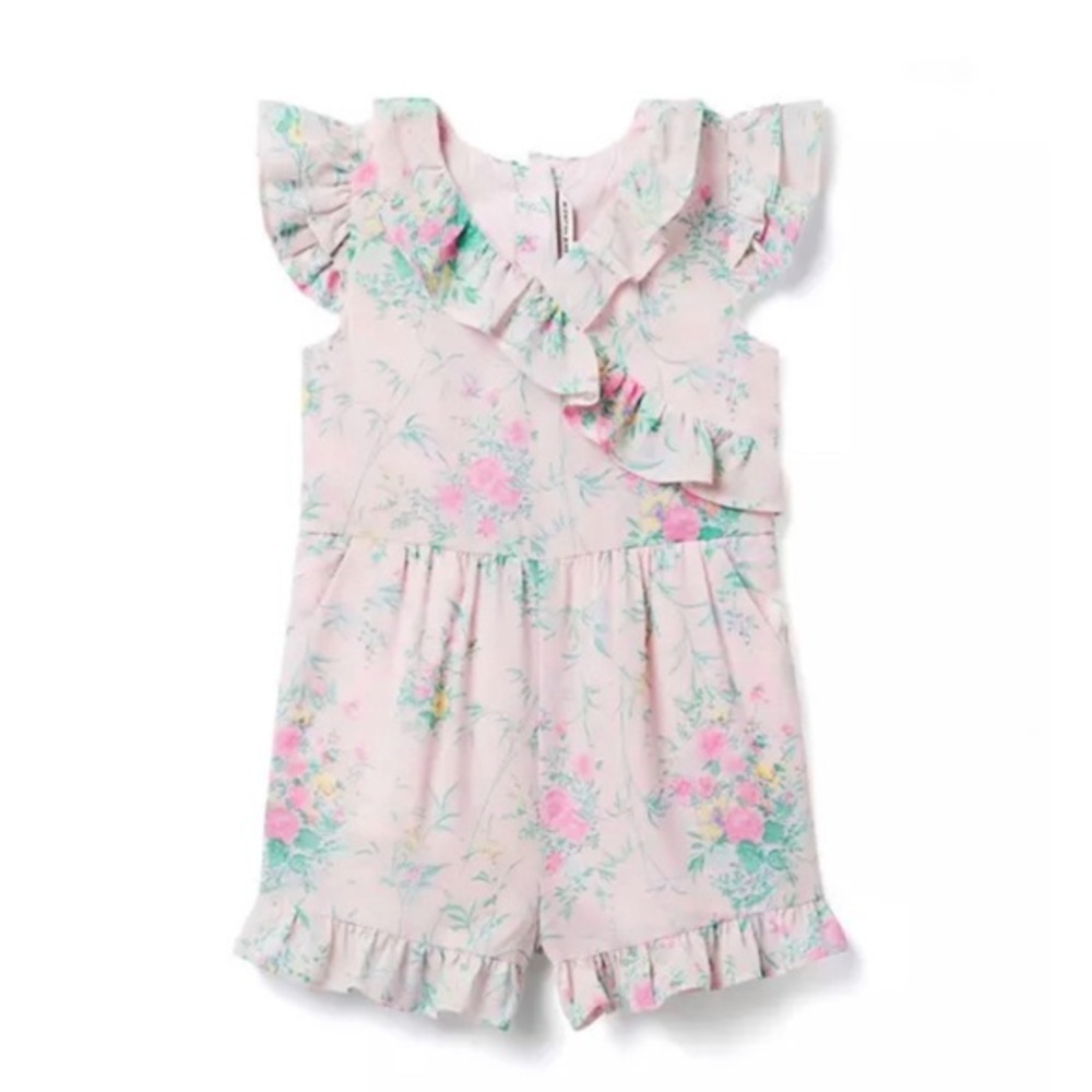 Brand New Janie and Jack Girls Pink Floral Chiffon Romper, Size 3, NWT